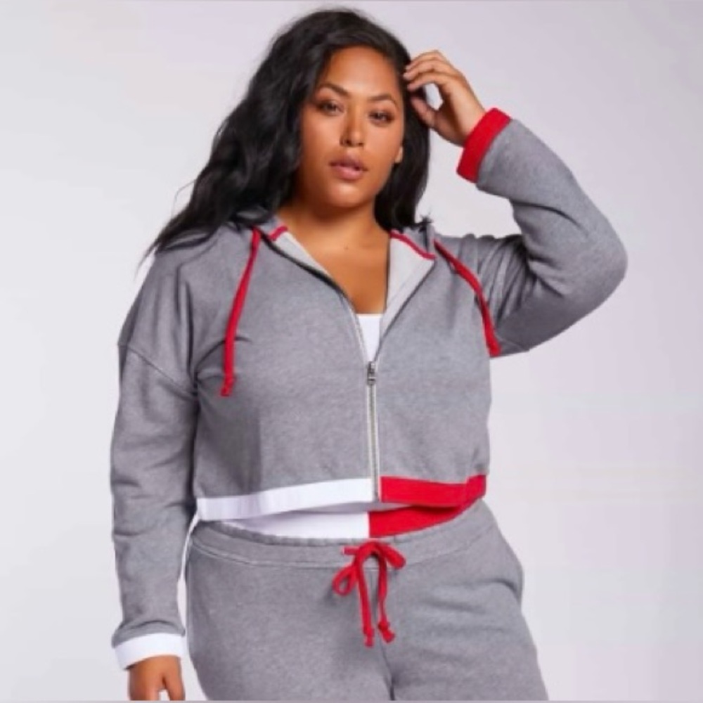 Trendy Gray and Red Zip-Up Hoodie